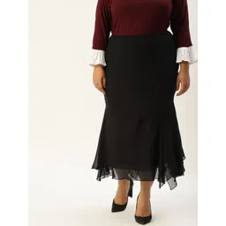 theRebelinme Plus Size Women Black Solid A-Line Skirt-picture-36