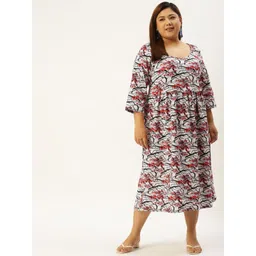 theRebelinme Plus Size Women White & Black Floral Print A-Line Dress-picture-29
