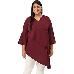 therebelinme Plus Size Women's 4535ACPlum Solid Color Layered Longline Top-picture-45