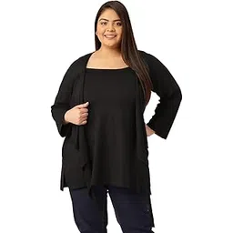 therebelinme Plus Size Women's 5024BC_Black Solid Color Knitted Layered Top-picture-39