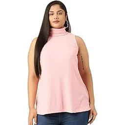 therebelinme Plus Size Women's 5085BCPink Solid Color Cotton Knitted Ribbed Top-picture-30