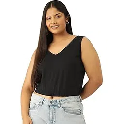 therebelinme Plus Size Women's 6226BCBLACK Solid Color Sleeveless Crop Top-picture-39