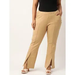 theRebelinme Plus Size Women's Beige Cotton Solid Trouser-picture-19