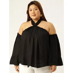theRebelinme Plus Size Women's Black Solid  Halter Neck Woven Top Plus Size-picture-20