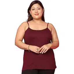 therebelinme Plus Size Women's Wine Solid Color Knitted Camisole-picture-26