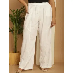 therebelinme The Rebelinme White 100% Rayon Solid Relaxed Fit Casualtrousers-picture-43