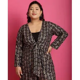 therebelinme Women Regular Fit Floral Print Shrug with Tie-up Front-picture-12