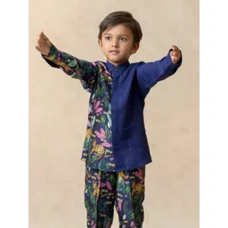 THETAA Boys Relaxed Fit Conversational Printed Mandarin Collar Silk Casual Shirt-picture-31