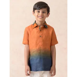 THETAA Boys Relaxed Fit Dyed Spread Collar Linen Casual Shirt-picture-35