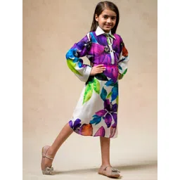 THETAA Girls Floral Printed Pocket Shirt Midi Dress-picture-27