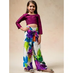 THETAA Girls Printed Boat Neck Pure Silk Top With Palazzos-picture-12