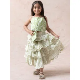 THETAA Girls Printed Shoulder Straps Pure Silk Crop Top With Skirt-picture-20