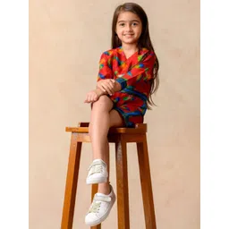 THETAA Girls V-Neck Graphic Printed Fit and Flare Dress-picture-26