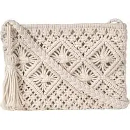 thetopknott THE TOP KNOTT Stylish Handmade Macrame Sling Bags For Women's macrame hand bag full size Beige,Boho Elegance: Off-White Macrame Handbag,Timeless Chic:-picture-48