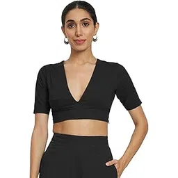 thevasa Women's Everyday Divine Depth V Neck Half Sleeves Blouse-picture-15