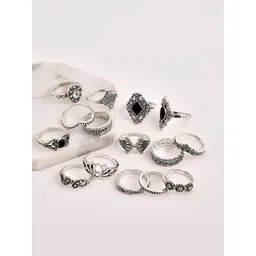 TheVineGirl Set Of 15 Silver-Plated Stone-Studded Adjustable Finger Ring-picture-30
