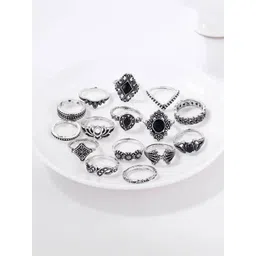 TheVineGirl Set Of 15 Silver-Plated Stone-Studded Adjustable Finger Ring-picture-23