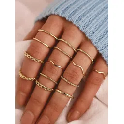 TheVineGirl Set Of 16 Gold Plated Finger Ring-picture-33