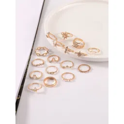 TheVineGirl Set of 17 Gold-Plated Stone-Studded Adjustable Finger Ring-picture-25