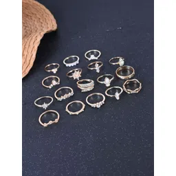 TheVineGirl Set Of 17 Gold-Plated Stone-Studded Adjustable Finger Ring-picture-34
