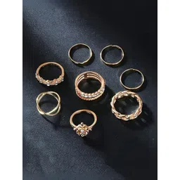 TheVineGirl Set of 8 Gold-Plated Stone-Studded Adjustable Finger Ring-picture-40