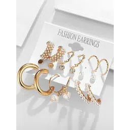 TheVineGirl Set Of 9 Gold-Plated Alloy Pearls Half Hoop Earrings-picture-23