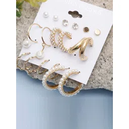 TheVineGirl Set Of 9 Gold-Plated Alloy Pearls Hoop Earrings-picture-14