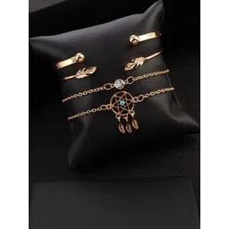 TheVineGirl Women Set Of 4 Golden Cubic Zirconia Gold-Plated Cuff Alloy Bracelets-picture-29