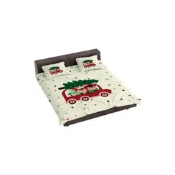 THEYAYACAFE Cream-Coloured & White Conversational 180 TC Bedsheet with 2 Pillow Covers-picture-44