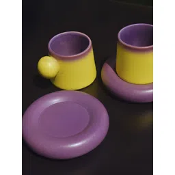 TheYUGO Yellow & Purple 2 Piece Printed Ceramic Glossy Mugs Set image 1