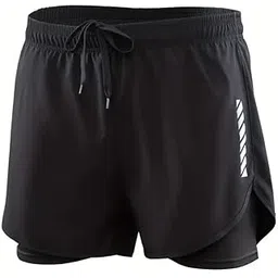 2-in-1 Running or Gym Lycra Shorts for Men || Quick-Dry Athletic Shorts ||with Built-in Liner, Black-image-29