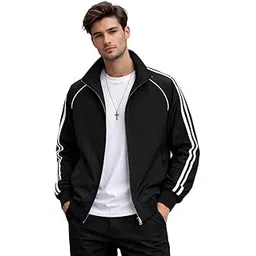 Jackets || Jacket for men || Lightweight baseball Outwear Jacket with black and whie stripe-image-27