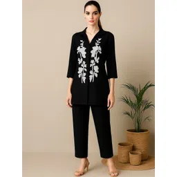 THIRD QUADRANT Floral Embroidered Pure Cotton Shirt Collar Tunic & Trousers-image-31