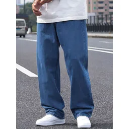 THIRD QUADRANT Men Loose Straight Fit Mid-Rise Jeans-image-0