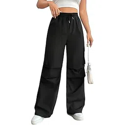 third quadrant Women's Cargo Pant || Women High Waist Wide Leg Cargo Pants with Pockets – Streetwear Utility Trousers (in, Alpha, S, Regular, Black)-picture-22