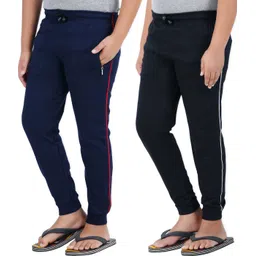 thirteen eleven Pack of 2 Men Solid Black, Dark Blue Track Pants-picture-25