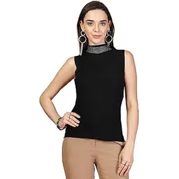 thirty threads Women Embellished High Neck Vest Sweater Black_T5W 31135-picture-53