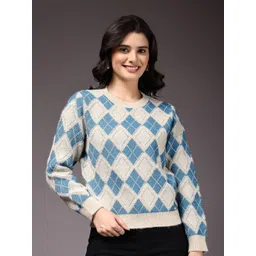 Thirty Threads Women Geometric Self Design Round Neck Woollen Pullover-picture-25