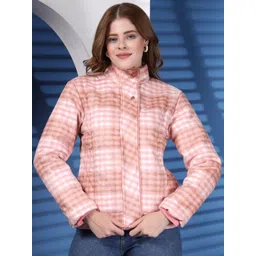 Thirty Threads Women Mock Collar Checked Bomber Jacket-picture-16