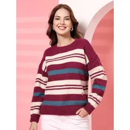 Thirty Threads Women Striped Woollen Pullover-picture-30