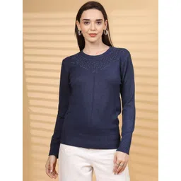 Thirty Threads Women Woollen Pullover with Embellished Detail-picture-30