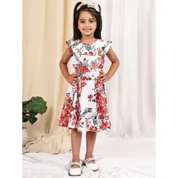 thkgrlz Girls Floral Printed Flutter Sleeve Ruffled Fit & Flare Dress-picture-29