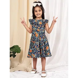 thkgrlz Girls Floral Printed Flutter Sleeves A-Line Dress-picture-58