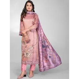 THL - THE HOUSE OF LINEN Women Floral Printed Regular Beads and Stones Silk Crepe Kurta with Trousers & With image 1