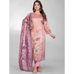 THL - THE HOUSE OF LINEN Women Floral Printed Regular Beads and Stones Silk Crepe Kurta with Trousers & With image 5