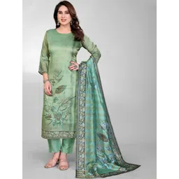 THL - THE HOUSE OF LINEN Women Floral Printed Regular Silk Crepe Kurta with Trousers & With Dupatta-picture-19