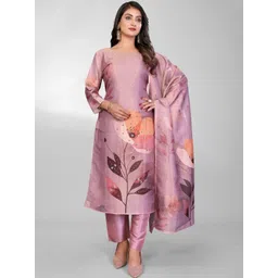 THL - THE HOUSE OF LINEN Women Floral Printed Regular Silk Crepe Kurta with Trousers & With Dupatta-picture-24