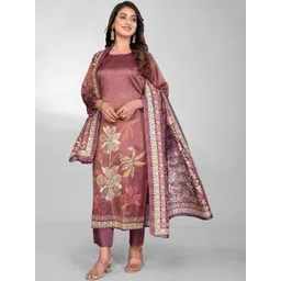 THL - THE HOUSE OF LINEN Women Floral Printed Regular Silk Crepe Kurta with Trousers & With Dupatta-picture-21