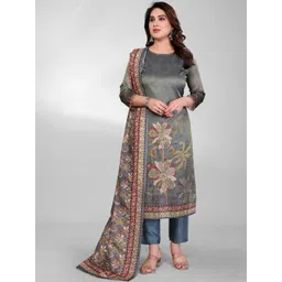 THL - THE HOUSE OF LINEN Women Floral Printed Regular Thread Work Silk Crepe Kurta with Trousers & With-picture-41