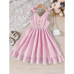 THOILLLING Kids-Girls Pink Cotton Striped Fit and Flare Dress-picture-20